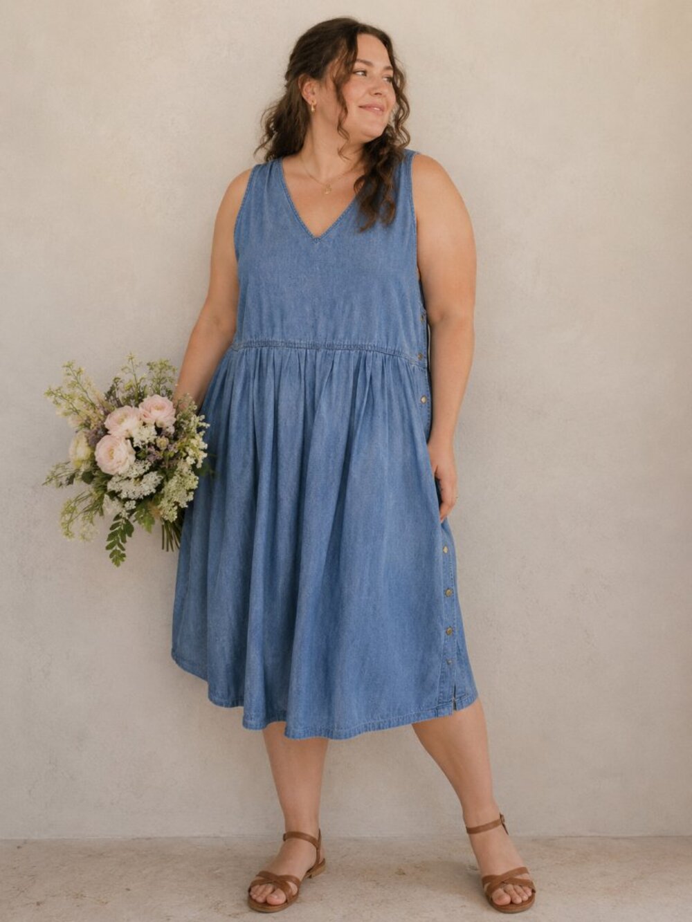 VTG MIZZ LIZZ Denim Button Midi Dress Prairie Cottagecore Womens 16 Teacher Boho